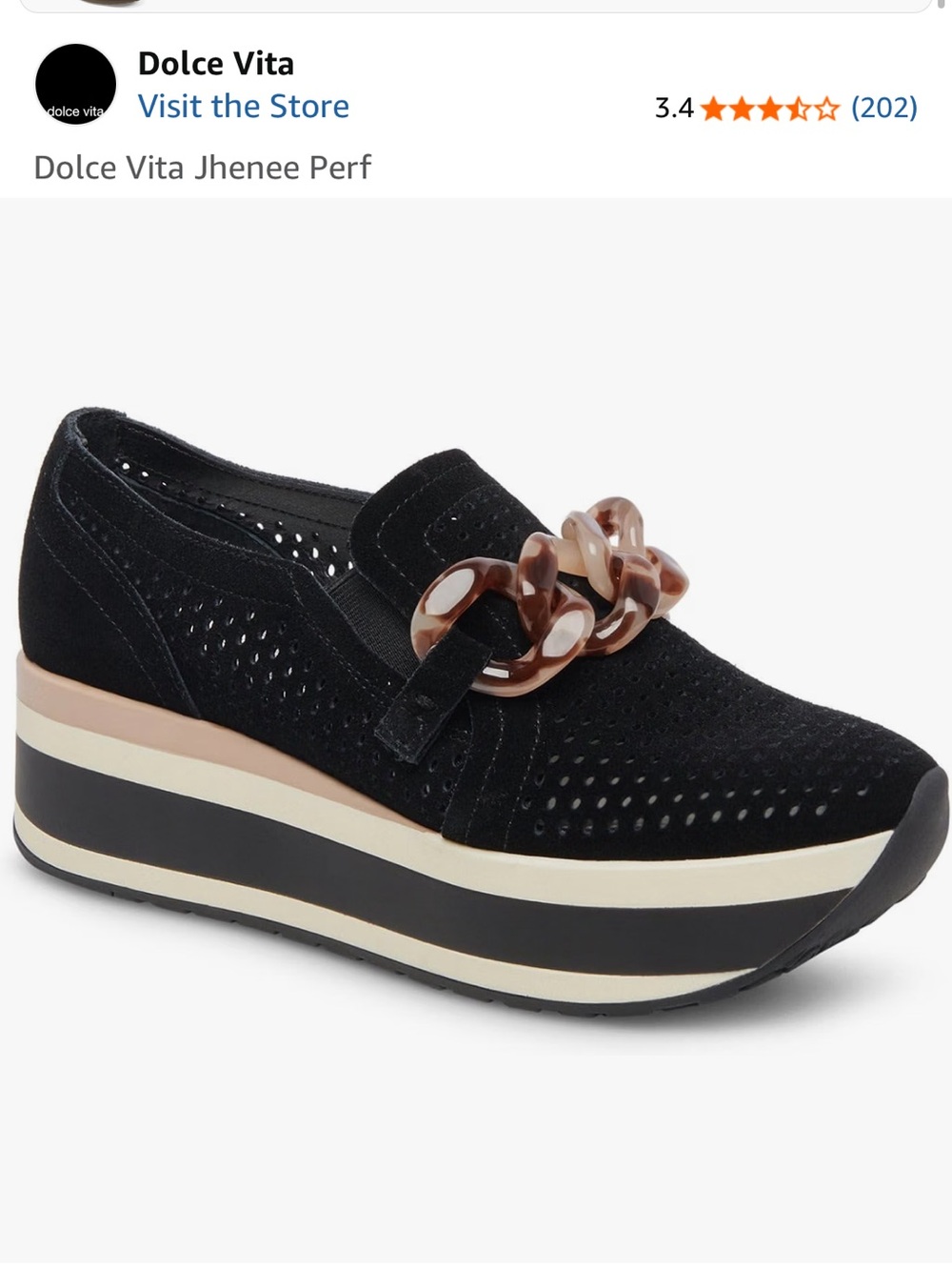Dolce Vita Black Suede Platform Slip-On with Tortoiseshell Chain